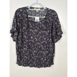 Michael Michael Kors Womens XL Purple Paisley Smocked Hem Metallic Blouse NWT